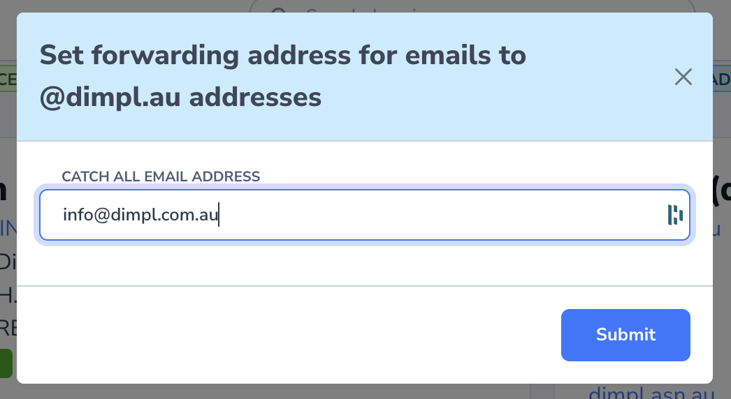 Use the domain redirect destination form to get traffic forwarding for the domain